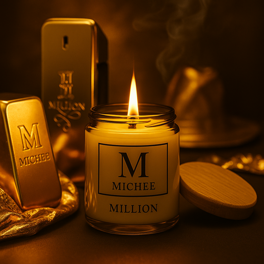 Lumanare parfumata MICHEE Million din ceara naturala de soia, cu fitil de lemn si aroma masculina de citrice, scortisoara, piele si patchouli, realizata manual in Republica Moldova Chisinau