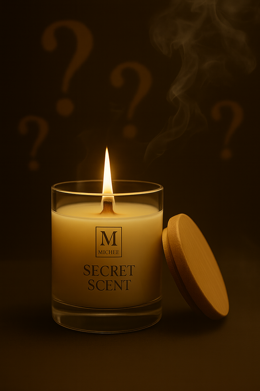 Lumanare parfumata MICHEE Secret Scent cu fitil de lemn, aroma dulce si masculina, in recipient elegant din sticla, produsa manual in Republica Moldova